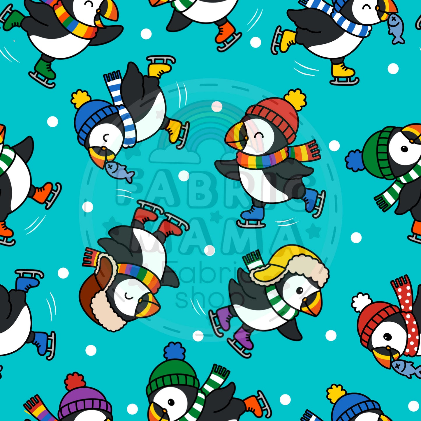 PREORDER Puffin skate parade  - Premium Cotton Lycra Jersey Fabric – Kids Stretch Fabric UK