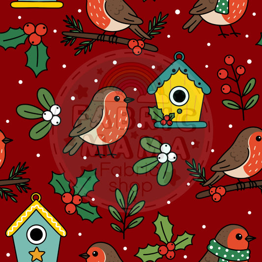 PREORDER Rosy red robins  - Premium Cotton Lycra Jersey Fabric – Kids Stretch Fabric UK