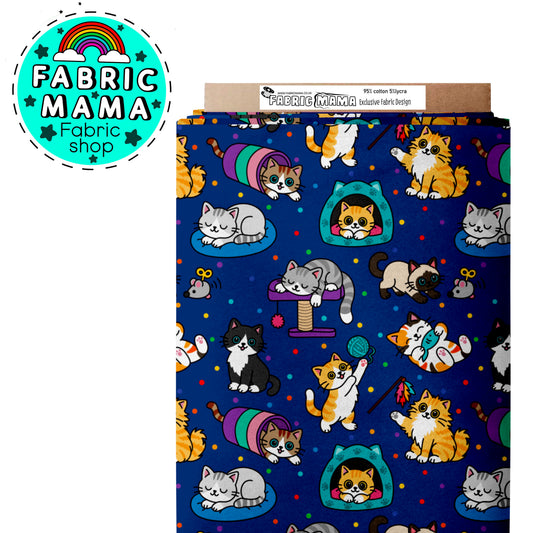 PREORDER Meowhem - Premium Cotton Lycra Jersey Fabric – Kids Stretch Fabric UK
