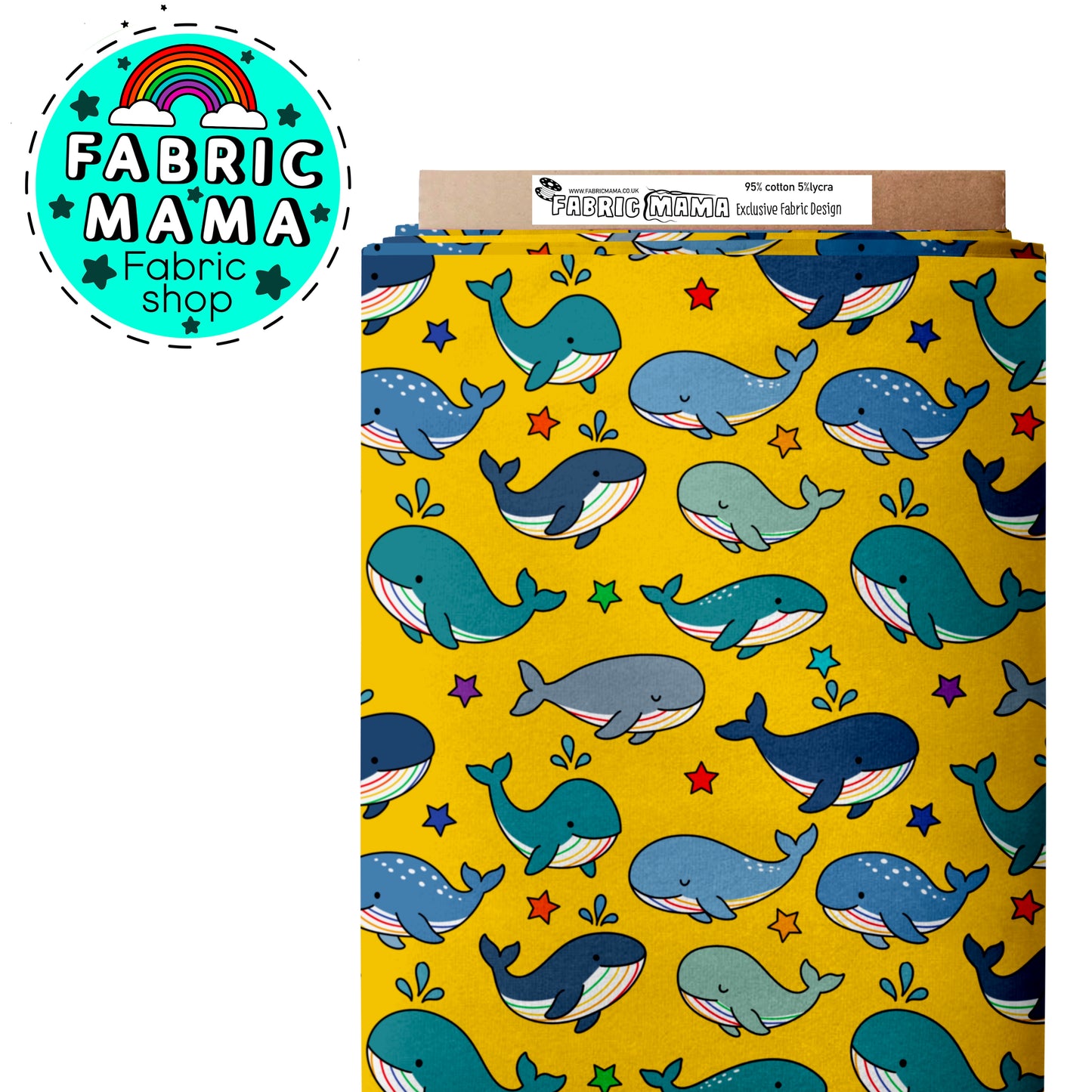 PREORDER Cute Whales - Premium Cotton Lycra Jersey Fabric – Kids Stretch Fabric UK