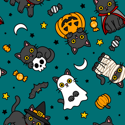 PREORDER  Trick or treat cats - Brushed Back French Terry Fabric – Kids Stretch Fabric UK
