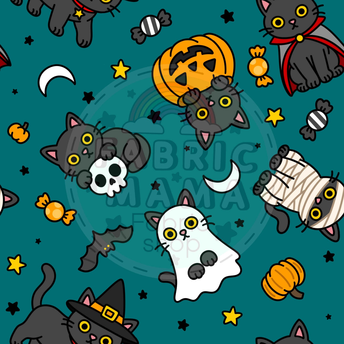 PREORDER  Trick or treat cats -Premium Cotton Lycra Jersey Fabric – Kids Stretch Fabric UK