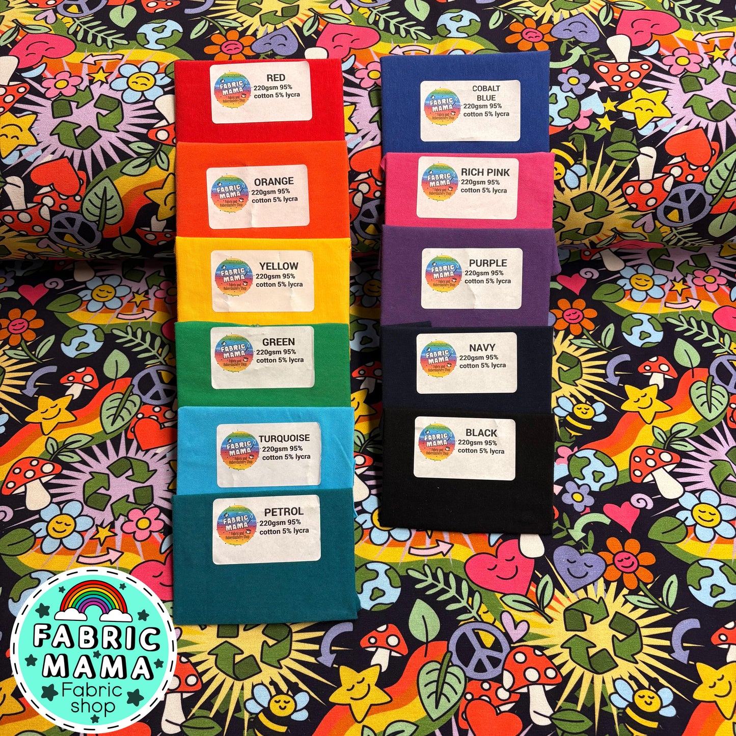 Love our planet - Premium cotton lycra jersey kids stretch fabric image 1
