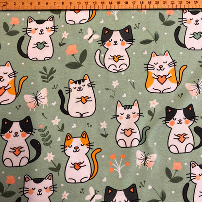 Mint cats - Premium cotton lycra jersey kids stretch fabric image 1