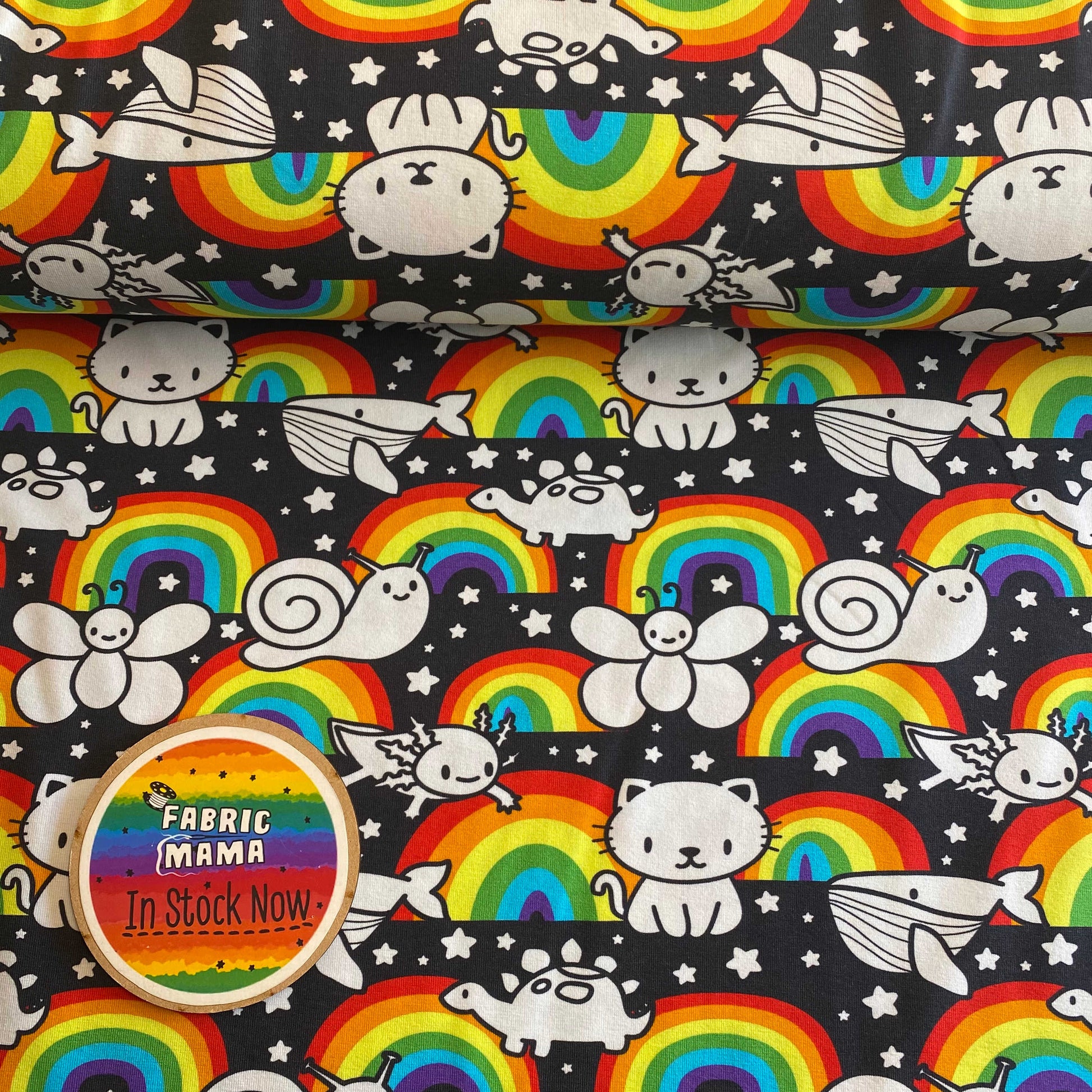 Navy menagerie -Premium Cotton Lycra Jersey Fabric – Kids Stretch Fabric UK image 0
