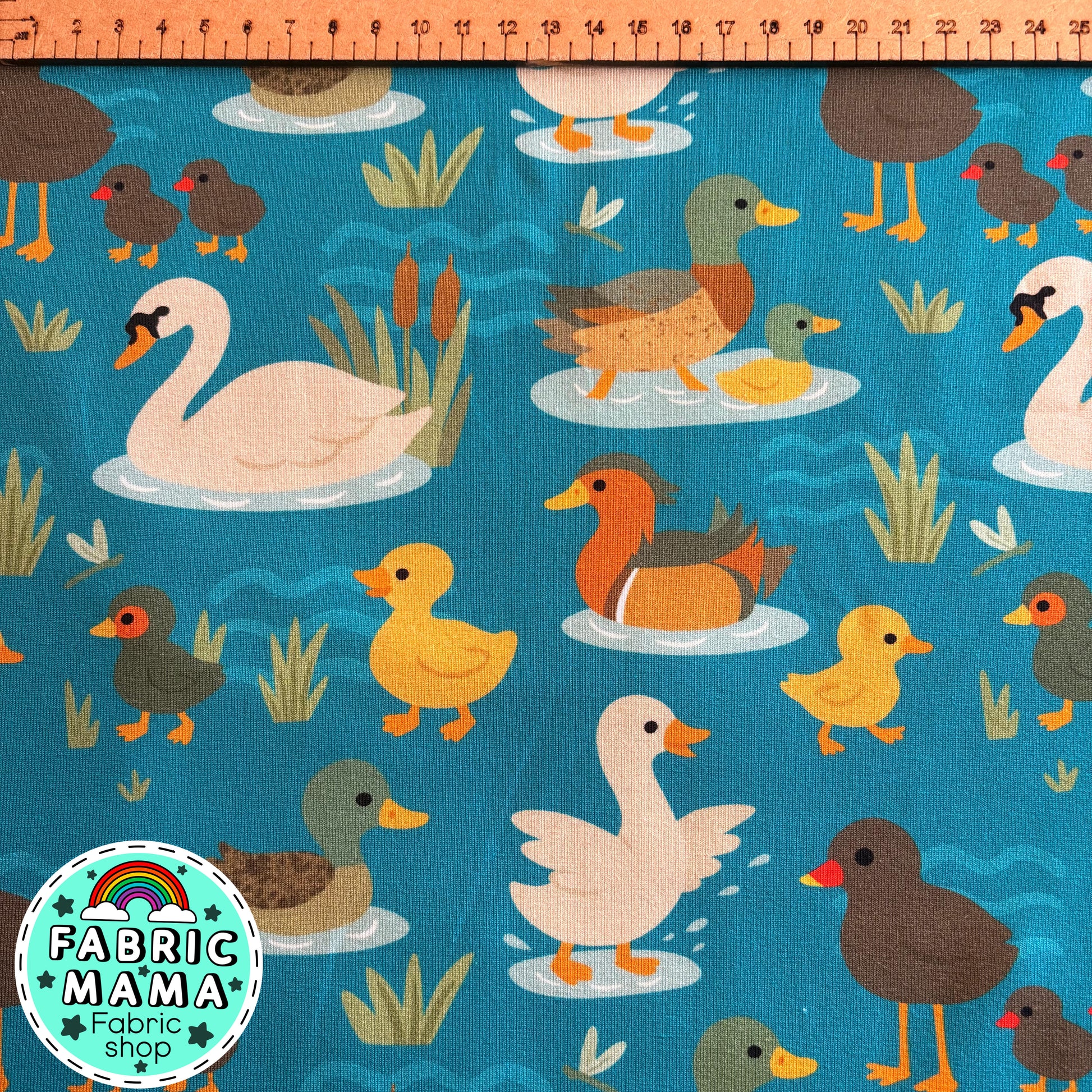 Feed the ducks - premium cotton lycra jersey kids stretch fabric image 1