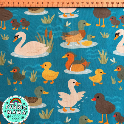 Feed the ducks - premium cotton lycra jersey kids stretch fabric image 1