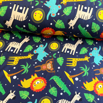 Midnight Jungle Premium Cotton Lycra Jersey Fabric – Kids Stretch Fabric UK image 0