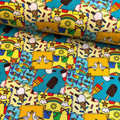 Beach day mash up Premium Cotton Lycra Jersey Fabric – Kids Stretch Fabric UK image 0