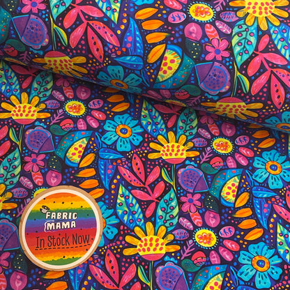 Neon flowers - Premium cotton lycra jersey kids stretch fabric image 0