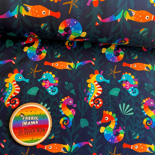 Seahorse hide and seek - Premium cotton lycra jersey kids stretch fabric image 0