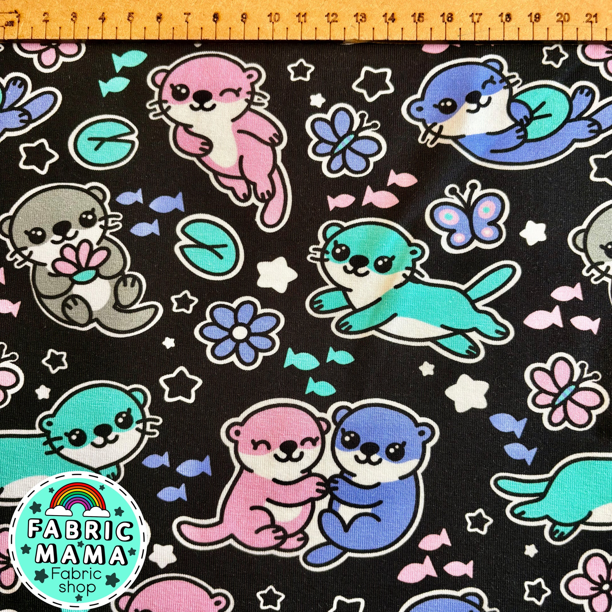 Edgy otters - premium cotton lycra jersey kids stretch fabric image 1