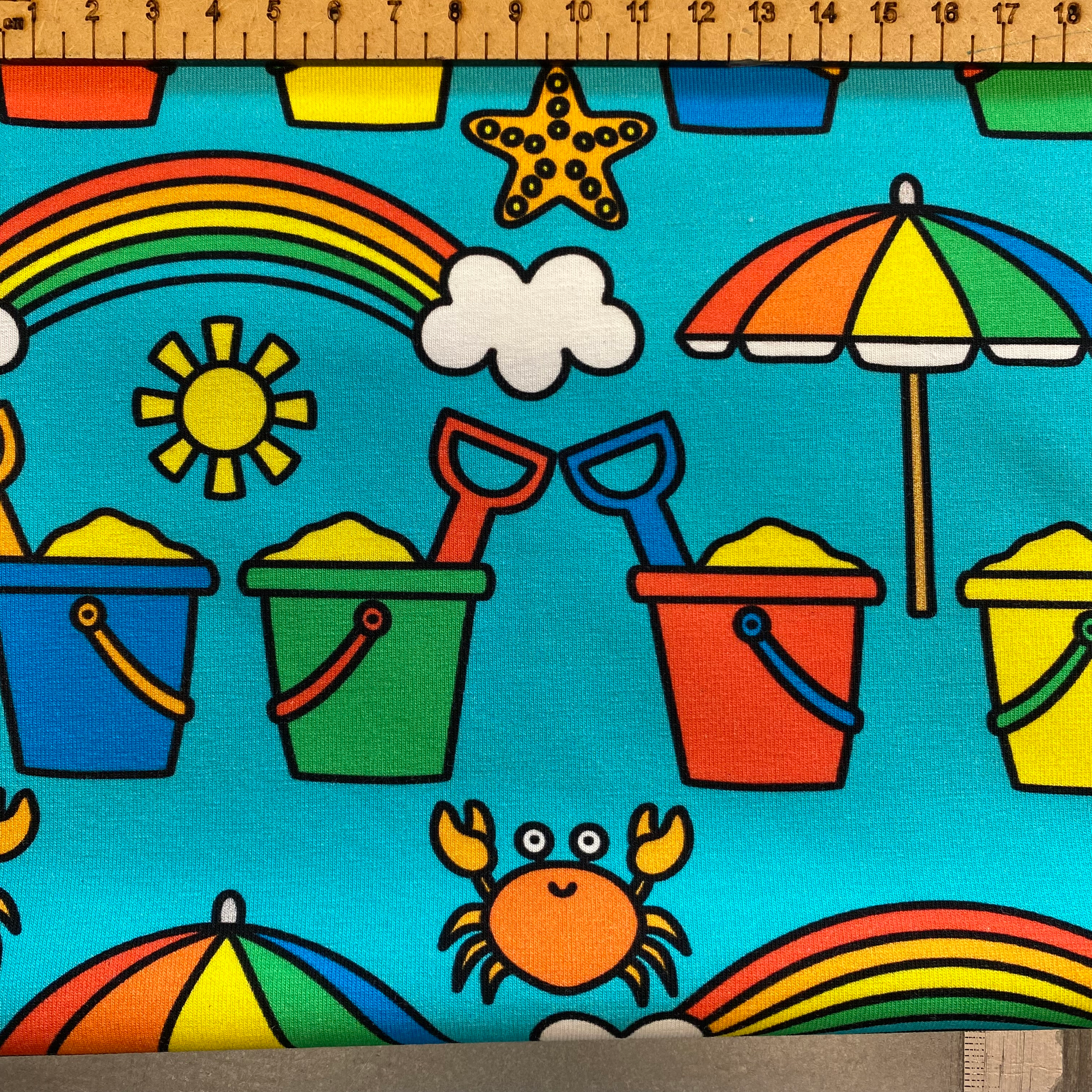Buckets and spades - Premium Cotton Lycra Jersey Fabric – Kids Stretch Fabric UK image 2