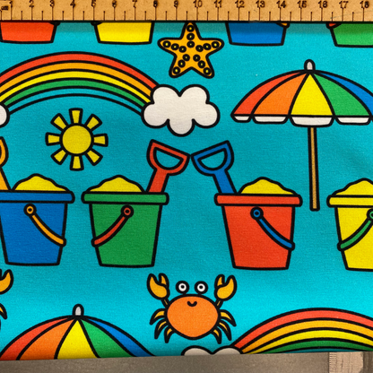 Buckets and spades - Premium Cotton Lycra Jersey Fabric – Kids Stretch Fabric UK image 2