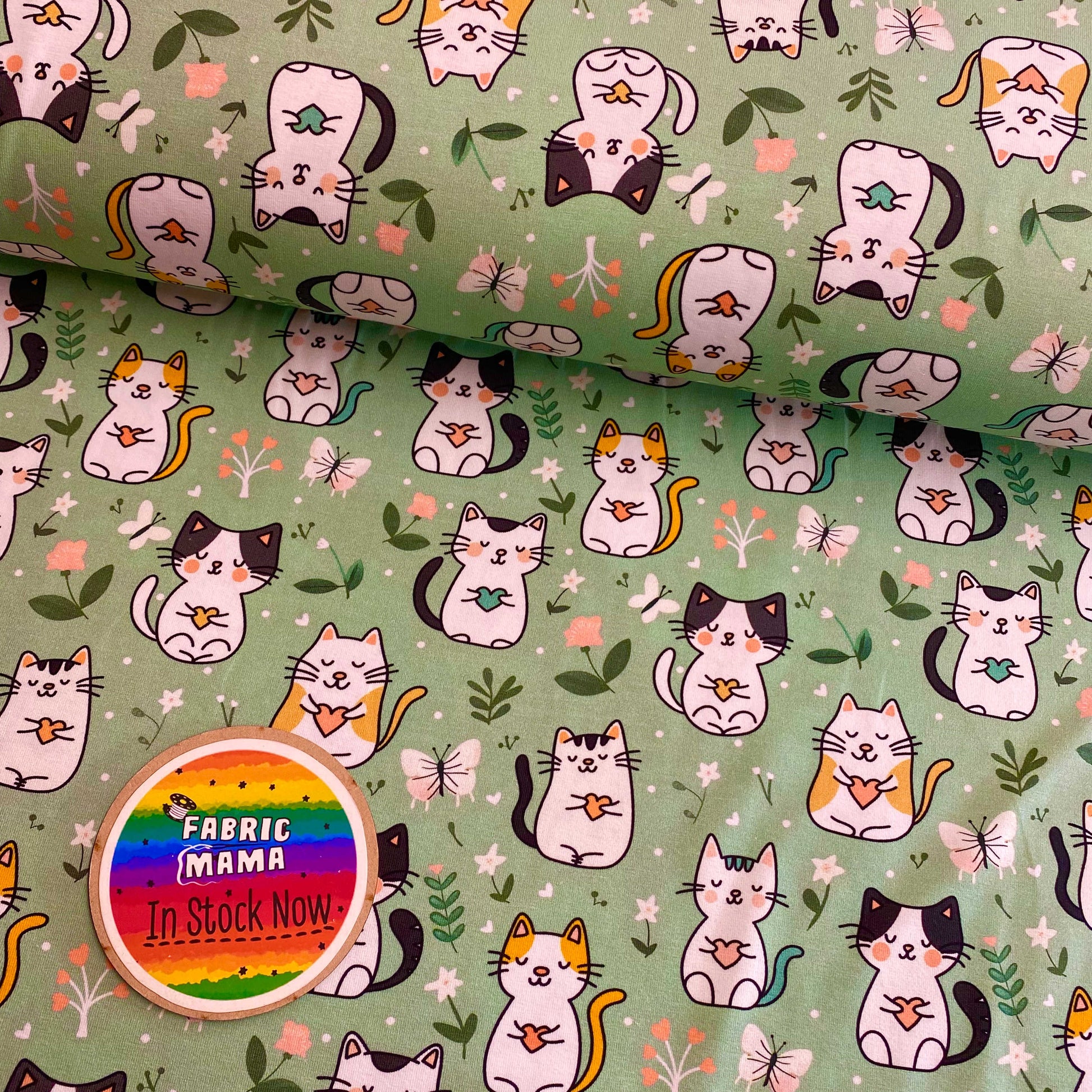 Mint cats - Premium cotton lycra jersey kids stretch fabric image 0