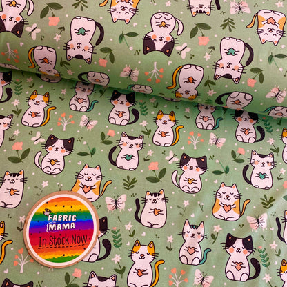Mint cats - Premium cotton lycra jersey kids stretch fabric image 0