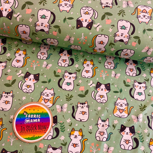 Mint cats - Premium cotton lycra jersey kids stretch fabric image 0