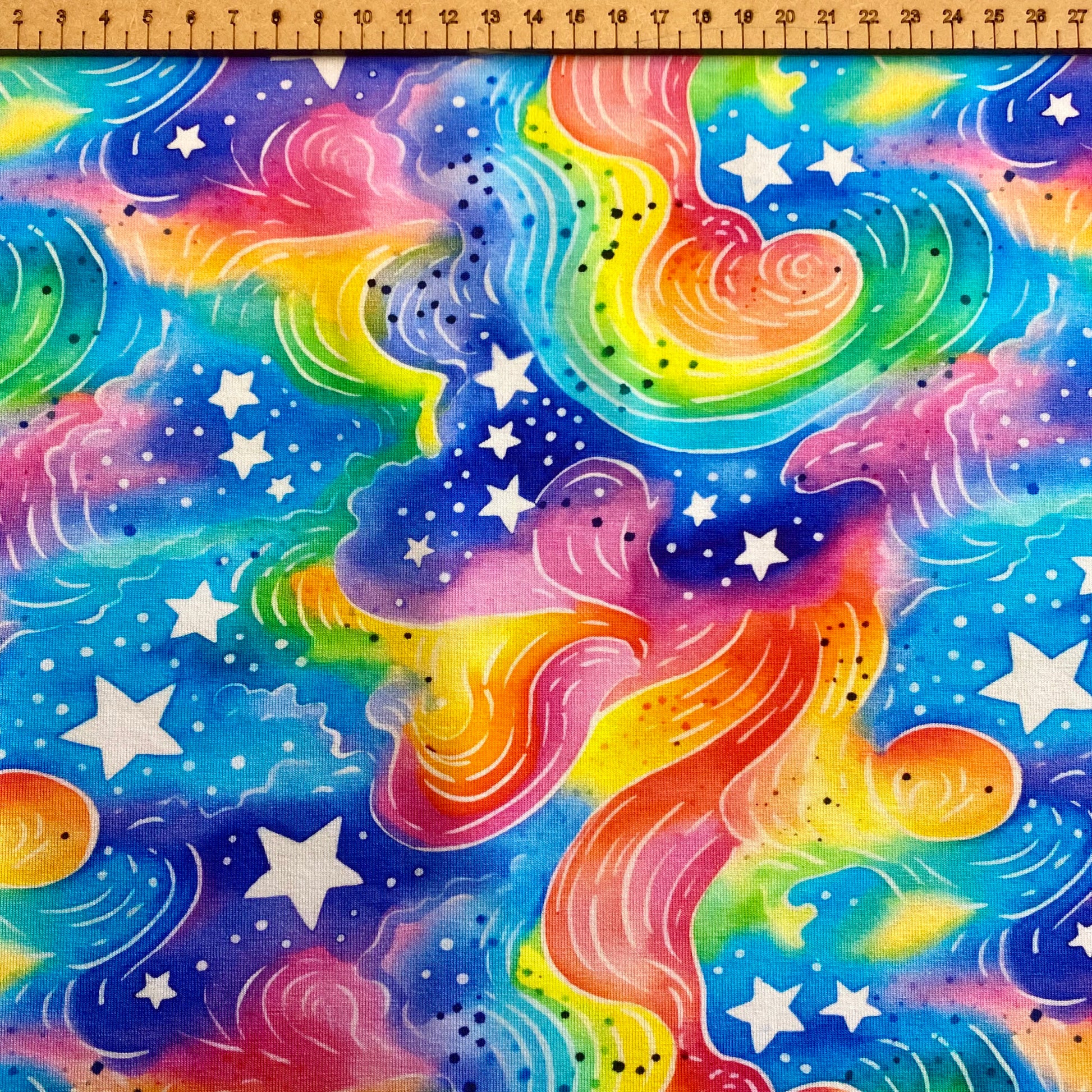 Rainbow skies - Premium cotton lycra jersey kids stretch fabric image 1