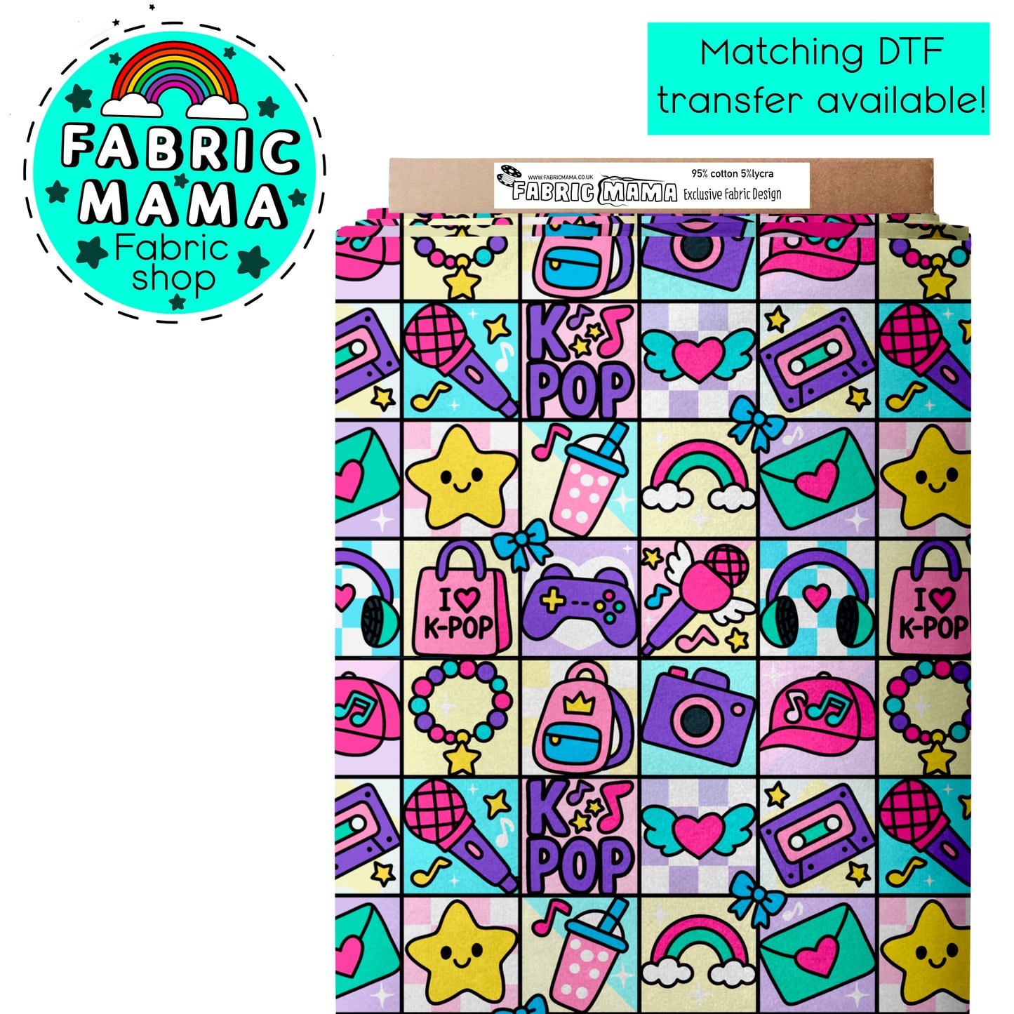 Patchwork KPOP - premium cotton lycra jersey kids stretch fabric image 3