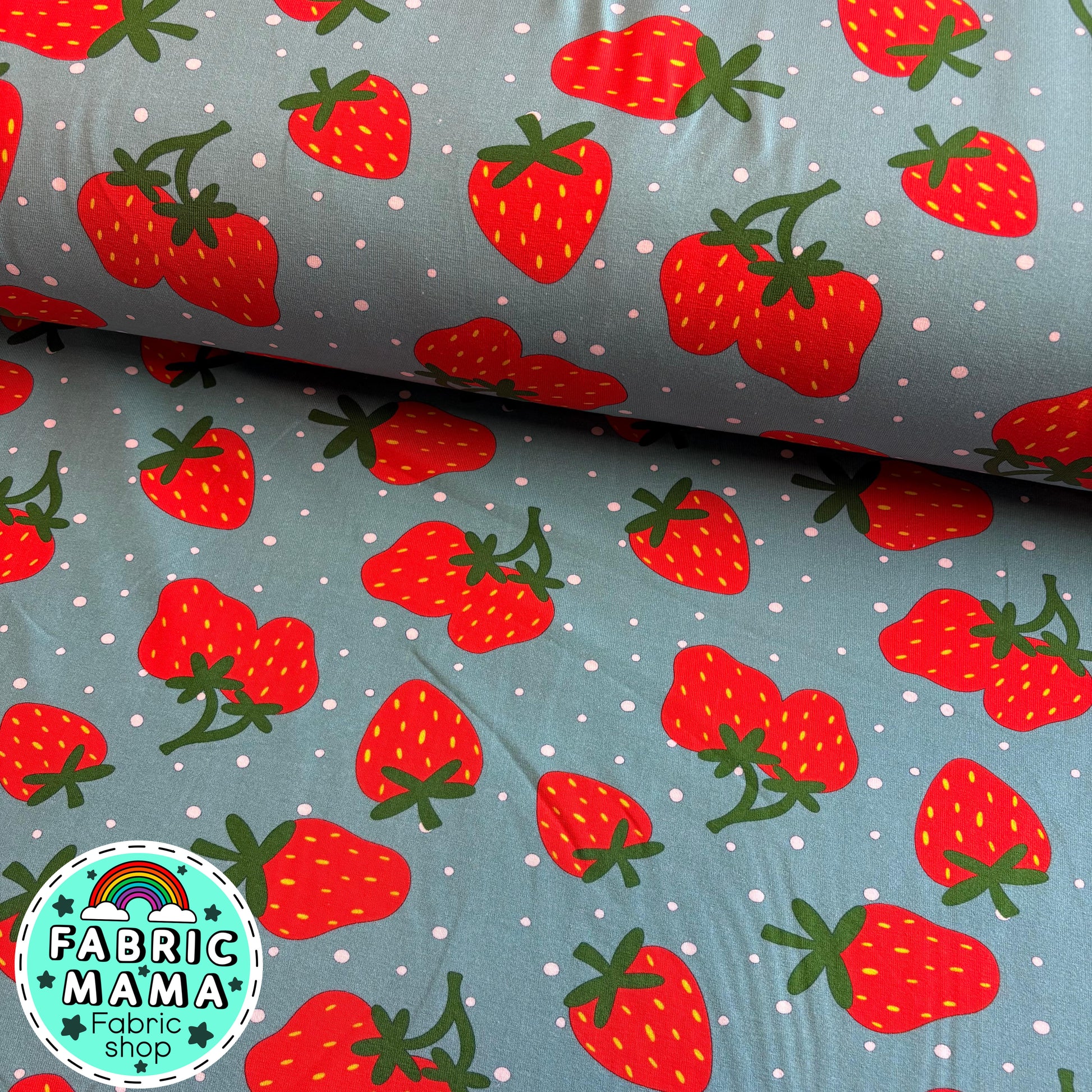 Strawberries - Premium cotton lycra jersey kids stretch fabric image 0
