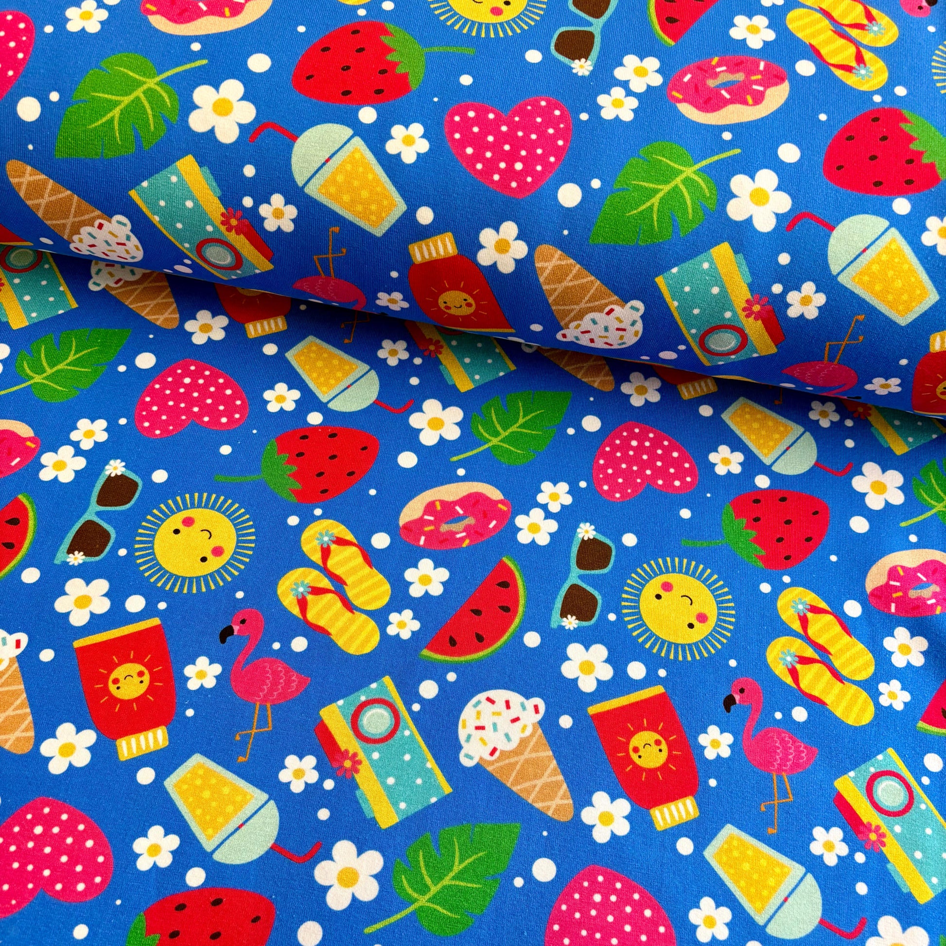 Tutti fruti summer Premium Cotton Lycra Jersey Fabric – Kids Stretch Fabric UK image 0