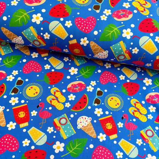 Tutti fruti summer Premium Cotton Lycra Jersey Fabric – Kids Stretch Fabric UK image 0