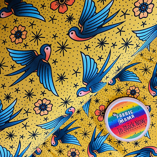 PREORDER Swallows - Brushed Back French Terry Fabric – Kids Stretch Fabric UK