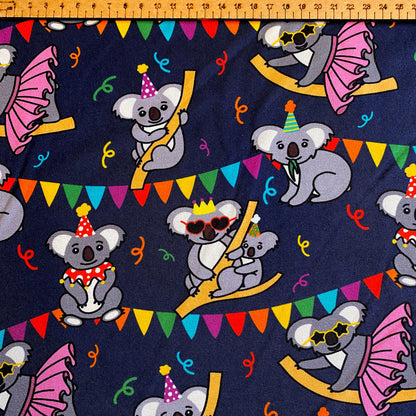 Koala party -Premium Cotton Lycra Jersey Fabric – Kids Stretch Fabric UK image 1