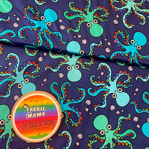 Octopi -Premium Cotton Lycra Jersey Fabric – Kids Stretch Fabric UK image 0