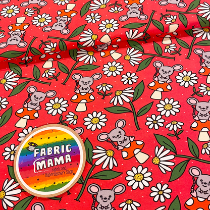 Daisy Mouse - Premium Cotton Lycra Jersey Fabric – Kids Stretch Fabric UK image 0