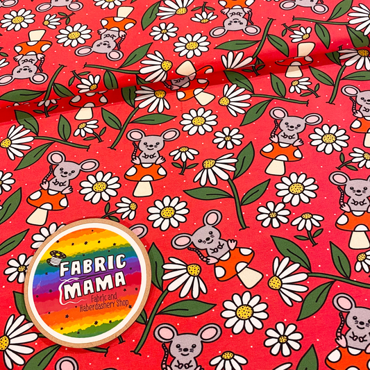 Daisy Mouse - Premium Cotton Lycra Jersey Fabric – Kids Stretch Fabric UK image 0
