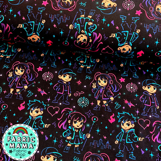 Neon city defenders - premium cotton lycra jersey stretch kids fabric image 0