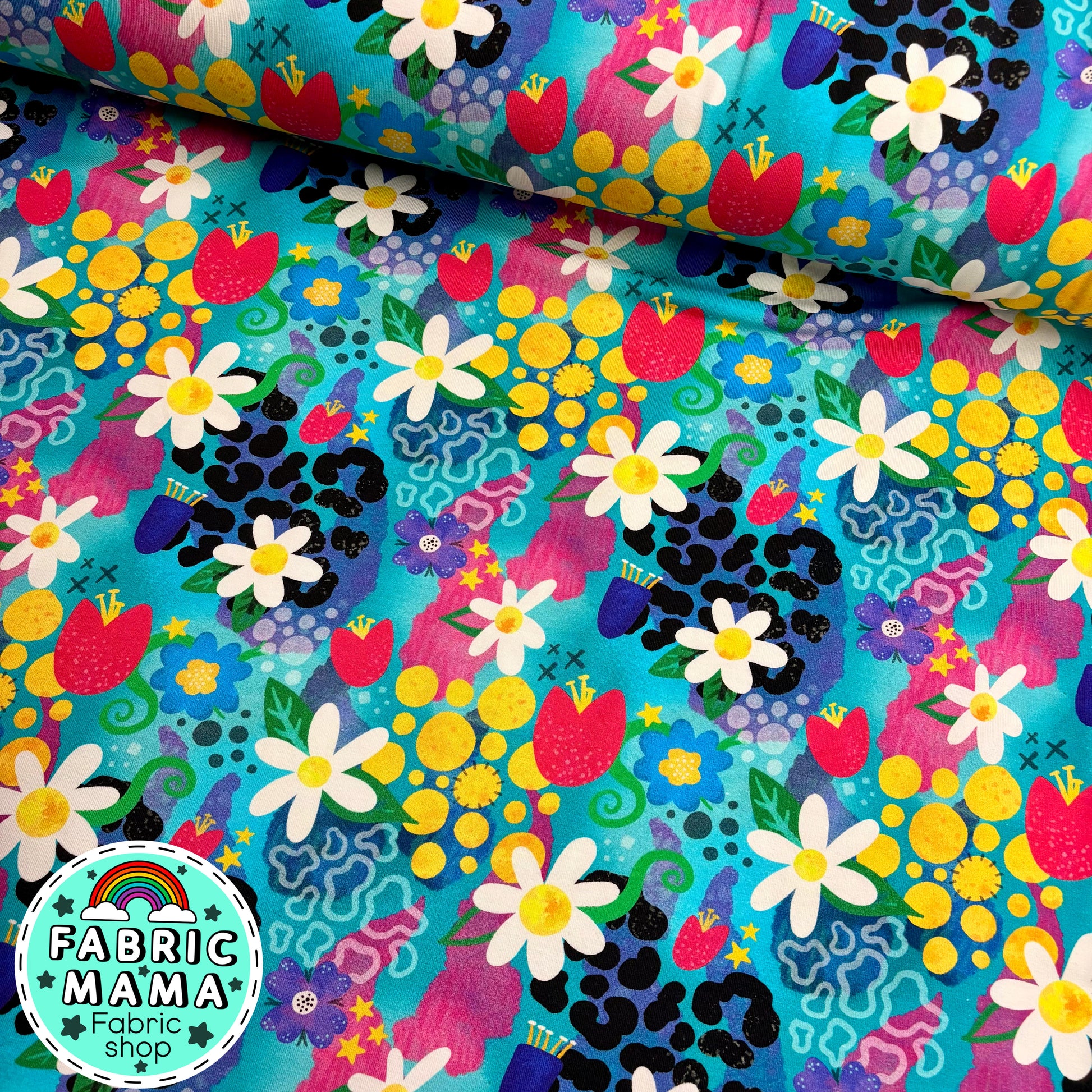 Abstract floral - Premium cotton lycra jersey kids stretch fabric image 0