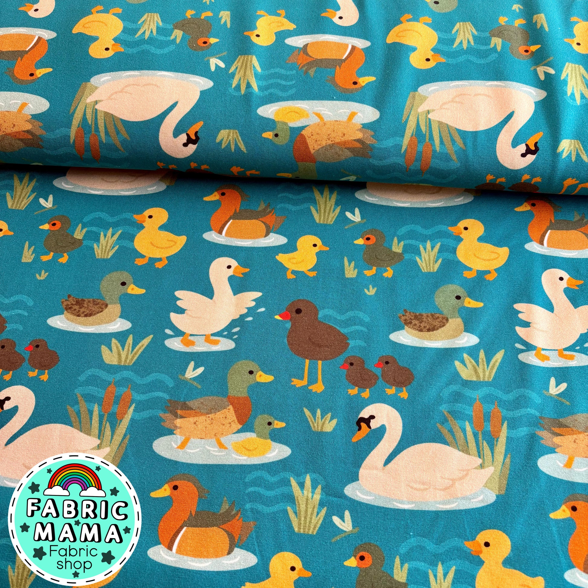 Feed the ducks - premium cotton lycra jersey kids stretch fabric image 0